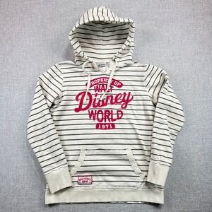 Disney Parks Authentic‎ Striped Hoodie Sweatshirt Womens Large White Pink Lounge